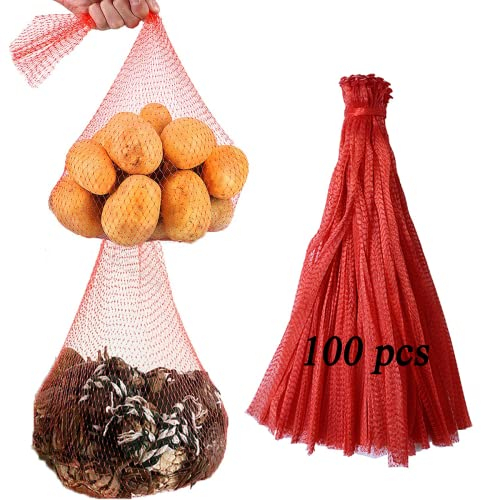 Chiusuet 100PCS Reusable Mesh Bags - Nylon Netting for Storage of Fruit, Vegetable, Seafood Boil Bags