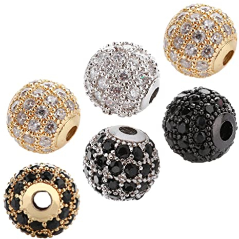 Trjgtas 6 Stück Strass-Perlen-Anhänger, DIY-Handwerk, Zirkon, Strass, Pavé-Perle mit Löchern, runde Kugel, Diamant-Perlen for Armbänder, Halsketten, die zufällige Farben herstellen