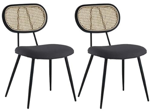 Happy Garden Silla de Comedor Vintage Elena de Rejilla, con Tela de bouclé cruda y Patas de Metal Negro