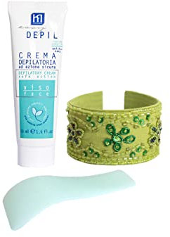 Easy Depil Kit Entschäumer Gesicht (Schnurrbart, Wangen, Kinn, Augenbrauen) 50 ml + Armband Arabesque. Schnell, einfach zu bedienen, effektiv, sicher, mit süßen pflanzlichen Proteinen, glatte Haut.