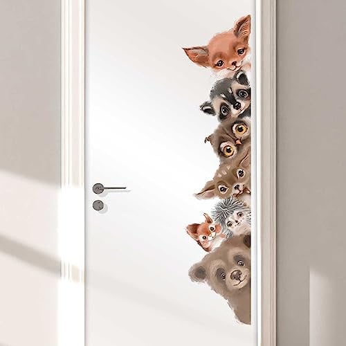 WANDKIND Türaufkleber Kinderzimmer | handgezeichnet | AUFKLEBER Türen Kindergarten | Babyzimmer Tür Sticker Deko Wanddeko (Türgriff Rechts, T111 Tiere Waldtiere)