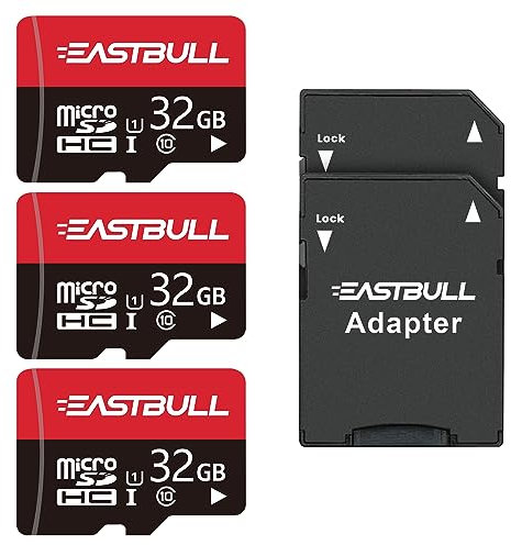 EASTBULL Micro SD Speicherkarten 32GB, microSDHC-Speicherkarte + SD-Adapter, Smartphones, Desktop-Computer und Drohnen, A1 U1 C10 V10, Full HD und 4K UHD, TF-Karte 3er-Pack + 1 Adapter