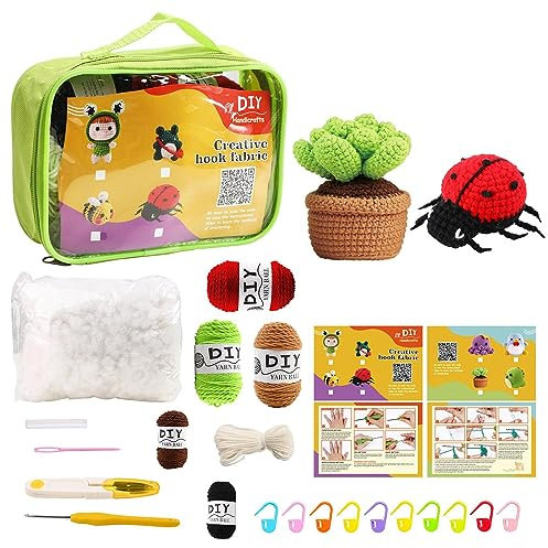 Häkeltier-Set Wobbles – Sukkulenten und Ladybug Woobles Häkelset für Anfänger – Häkelset für Anfänger, Tierhandwerk, Basteln, Spaß und einfach