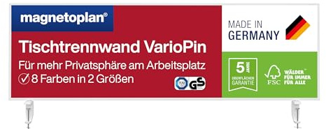 magnetoplan Tischtrennwand VarioPin, Filz Rot | BxH 1600 x 500 mm | Akustik Trennwand + Schreibtisch Trennwand für Büro + Klassenzimmer | Ideal für Team-Arbeitsplätze + Open Space-Büro-Bürokonzepte