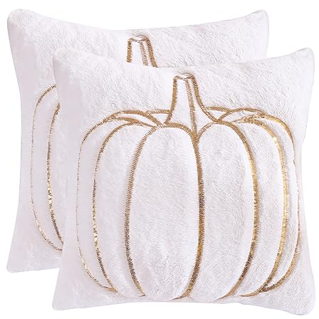 Tosleo 2 Stück Halloween Kissenbezug 45 x 45 cm Doppelseitige Plüsch Kürbis Pailletten Halloween Dekoration Sofakissen für Wohnzimmer Sofa Garten Schlafzimmer Outdoor Zierkissen Couchkissen