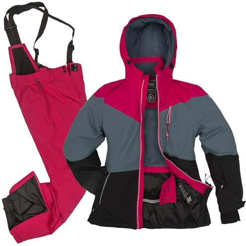Killtec Damen Skianzug Größe 40 - aus Skijacke schwarz grau satt pink und Skihose satt pink - mit 10000mm Wassersäule - wasserdicht, atmungsaktiv