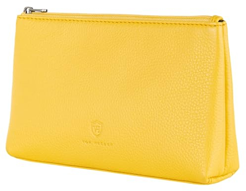 VON HEESEN Echtleder Kosmetiktasche für Damen & Herren - Kulturbeutel aus echtem Leder - Kulturtasche und Waschtasche für Männer und Frauen in Gelb