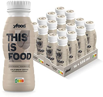 yfood Trinkmahlzeit Cold Brew Coffee - 16 x 300 ml für unterwegs & stressige Tage, vollwertig & ready-to-drink mit 30 g Protein, 26 Vitaminen und Mineralstoffen - inkl. 4,00 € Pfand