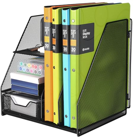 Cinnani Organisateur de bureau banette en métal à Bac à 3 niveaux avec porte-stylos en métal,banette de rangement bureau,porte-revues de bureau avec plateau inférieur monogrammé
