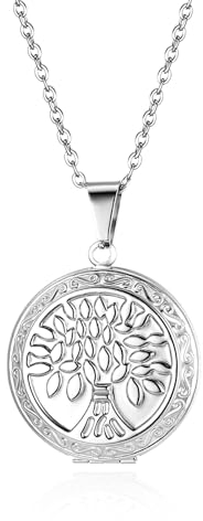Cupimatch Fotoanhänger Medaillon zum Öffnen: Bilder Foto Anhänger mit Lebensbaum Runde Kette Damen Amulett Halskette mit 45cm Kette Silber