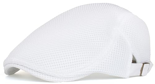 XYIYI White Men's Breathable Mesh Newsboy Cap Summer Beret Ivy Cap Driving Cabbie Flat Hat
