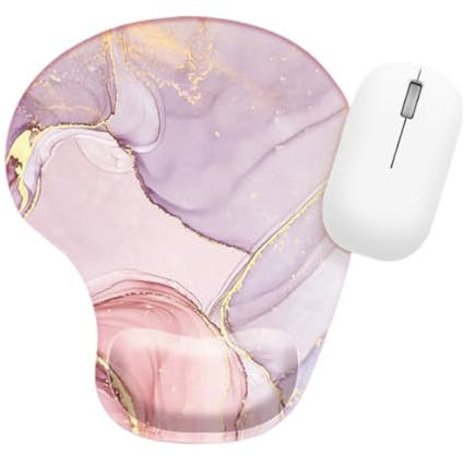 YUUSIKCO Tapis de Souris, Ergonomique Tapis de Souris Gamer avec Repose Poignet en Gel, Portable, Parfait pour Ordinateur, Bureau, Travail, Marbre Rose,Tapis de Souris Rose