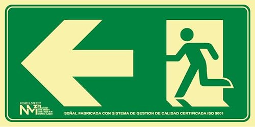 IberNorma SPB131 Señal Evacuación Salida flecha Izquierda 32x16cm Clase B PVC Luminiscente Homologada (Clase B)