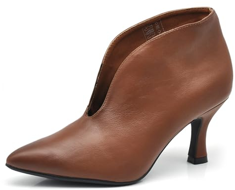 IF Fashion Tronchetti Stivali Stivaletti A Punta Scollato a V Scarpe da Donna Con Tacco MP413-6 marrone N.36