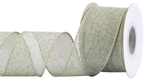 Joycrosso Burlap Wired Edge Ribbon 50mm x 9 Meters, Spring Moss, Ideal for Crafting, Gift Wrapping, Wreath, Christmas Tree, and Rustic Wedding Decorations