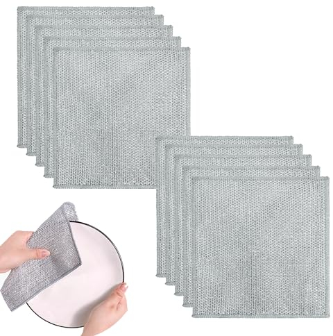 Yolistar Reutilizable de Alambre Lavar Platos,Trapos de Cocina Platos,Doble Capa Paño de Limpieza de Alambre de Acero(10 PCS)