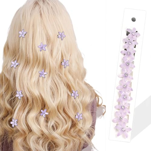 Fermagli capelli fiori, set di 10 accessori femminili con strass per donne e ragazze. Clip viola per ogni occasione e stile.
