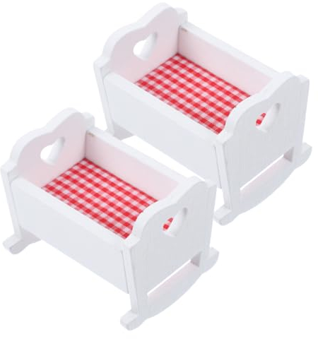 VICASKY 2 Stück Puppenhaus Wiege Bett Mini Bett Basteln Mini Basteln Puppenbett Mini Verzierung Babybett Miniatur Puppenbett Miniatur Möbel