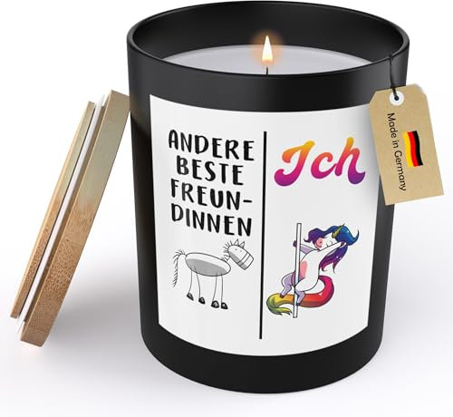 22Feels Beste Freundin Geschenk Freundschaft Frauen Spruchkerze Einhorn Sojawachs Kerze im Glas BFF Bestie Geburtstag Handgemacht mit Spruch Duft Nachhaltig - ZITRUS
