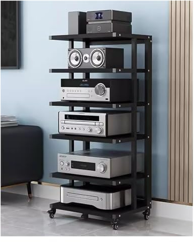audio rack hifi regal Eck-Stereo-Ständer für das Wohnzimmer, 6-stöckiger AV-Medienständer für Heimkino/ Schlafzimmer/ Büro, Mobil Hölzernes Stereokabinett Audio-Rack, für Verstärker/ Abspielgeräte/ TV