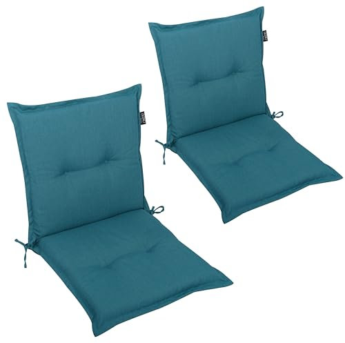 LILENO HOME Gartenstuhl Auflagen als [2er Set - Niedriglehner] in Petrol - Bequeme Liegen als Sitzauflagen für Gartenmöbel - Stuhlkissen für Gartenstühle und Klappstühle MAR