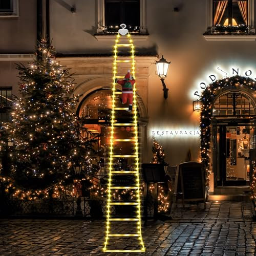 kopotma Luci a scala per decorazioni natalizie con Babbo Natale che si arrampica, luci decorative natalizie a LED, luci per decorazioni natalizie per esterni, interni, pareti e finestre