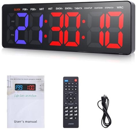 Timer Sport Fitness Grande Ecran Minuteur Mural Télécommande pour Intervalles Boxe Tabata EMOM HIIT