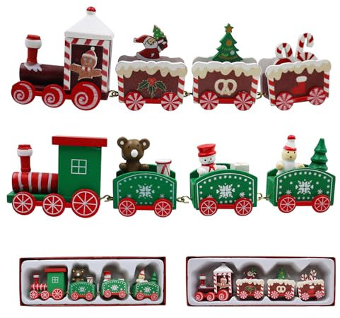 BEELUKY 2 Stücke Weihnachtszug aus Holz Mini Weihnachtszug Holz Kleiner Zug Deko Xmas Party Tischdeko Weihnachtszugspielzeug DIY Dekoration für Xmas PartyWeihnachten Kinder Mädchen Junge