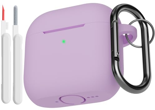 KOKOKA Case Cover Compatible for AirPods 4th Generation with Cleaner Kit, Soft Silicone Full Body Shock Absorbing Protective Case for Airpods 4 2024 with Cleaning Pen & Carabiner, Lavender