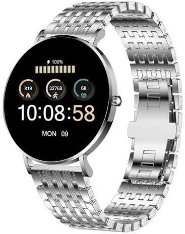XCOAST SIONA 2 Elegance Silber Smartwatch - 1,3 AMOLED, Wasserdicht, Puls, Blutdruck, Blutsauerstoff, 21 Sportmodi, 7 Tage Akku, iOS&Android, Edelstahl