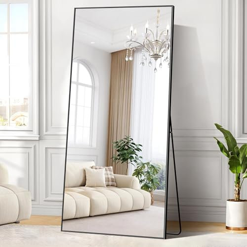 WOLIBEER Großer Ganzkörperspiegel 192 x 85 cm, Ganzkörperspiegel mit Aluminium Rahmen Schwarz Rechteckiger Wandspiegel Standspiegel, Spiegel für Schlafzimmer Wohnzimmer Ankleidezimmer Flur