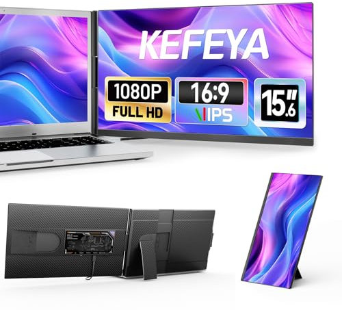 KEFEYA Portable Monitor for Laptop, 14” Full HD IPS Display Screen, Triple Laptop Screen Extender, Work with 13”-17” Mac Windows Chrome