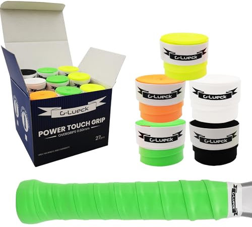 G-Lueck Lot de 27 Surgrips de Tennis Premium - Power Touch - Haute adhérence, Longue durée de Vie - 0,60mm d'épaisseur | Overgrips pour Raquettes de Padel, Squash, Badminton | Antidérapant (Mix)