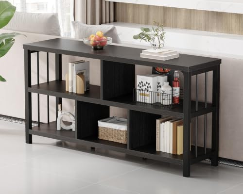 IBF Bücherregal Schwarz 140 cm Industrielles Wohnzimmerregal Standregal Würfelregal mit 5 Fächern als Büroregal aus Holz Metall modernes Regal für Wohnzimmer Schlafzimmer Kindergarten