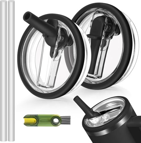 LeKuni 2 Piezas Tapa de repuesto para vaso Stanley de 40 oz, reutilizables, a prueba de fugas y a prueba de polvo, con tapa de pajita, tapa de repuesto para Stanley Cup (Negro)