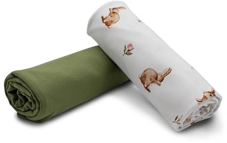 VmG-Store Jerseystoff Set farblich abgestimmt Design + Uni je 0,5mx1,5m 95% Baumwollstoff 5% Elasthan Tex Standard 100 (Hase mit Blumen Digital + Pickle Set34)