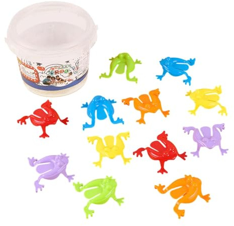 MagiDeal Jouet de grenouille sauteuse avec seau, jouets de grenouille rebondissante drôles en appuyant sur les doigts, jouets de grenouilles de couleurs, 13 Pièces