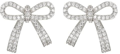 SIXDUTON Ohrringe Silber 925 für Damen, Bogen Hängend Ohrringe mit Zirkonia Hypoallergen Ribbon Gold 14 Karat Vergoldet Kleine Ohrstecker Schmuck Geschenk für Frauen (Silber)