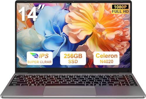 bvate PC Portatile 14 pollici Notebook Win 11 upto 2.8 GHz 256 GB ROM Supporta l'espansione SSD 1TB Celeron N4020 2.4G+5G WiFi 4.2 USB HDMI Tastiera italiana membrana mouse senza fili-Grigio-A