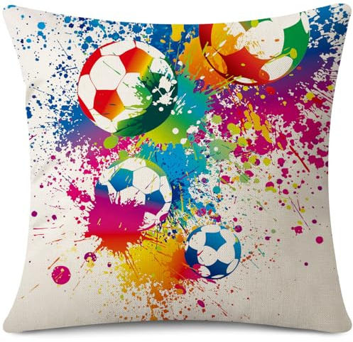 JOTOM Cushion Cover 45x45 cm Colorful Football Gifts for Men Women Gaming Decorations Throw Pillow Cover Square Pillow Case for Home Decor Living Room Bed Couch Sofa 18x18 Inch (Football Colourful)