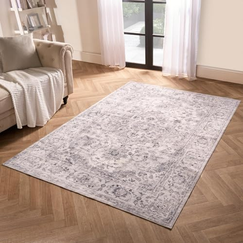 OHS Grey Rug Living Room, Vintage Printed Washable Rug Soft Durable Material Decorative Vintage-Inspired Design Stylish Bedroom Rugs - 80 x 150cm
