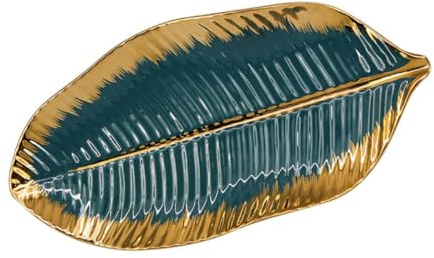 LIFKOME Vassoio Gioielli in Ceramica Foglia Bordi Dorati, 1 Pezzo | Design Nordico Creativo, Finitura Delicata, per Collane e Anelli, Uso Domestico, Decoro Elegante