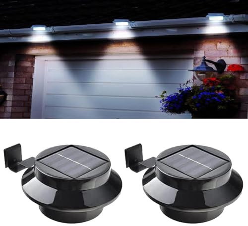 Kjzeex Dachrinnen Solarleuchten, Solarlampen für Außen mit verstellbarer Halterung, Wasserdichte Zaun-Wandleuchte für Garten, Wand, Hof (weiß) [2 Stück]
