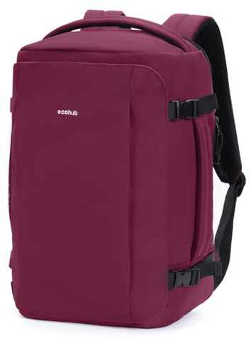 ECOHUB Small Cabin Bag Ryanair Approved 40x20x25, 20L Underseat Carry on Backpack with 14 Laptop Compartment, Water-resistant Travel Hand Luggage Bag, Recycled Rucksack with Anti-theft Pocket, Red