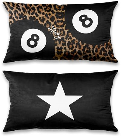 TopXmai Preppy Y2K Kissenbezüge mit Leopardenmuster, 50,8 x 30,5 cm, Funky Y2K Coquette Preppy Star Lucky 8 Ball, ästhetische Kissenbezüge für Mädchen, 2 Stück