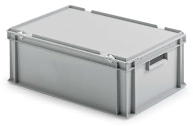 ALUTEC Kunststoffbehälter mit Deckel, 40 x 30 x 23,5 cm, Grau, mit Handgriffen