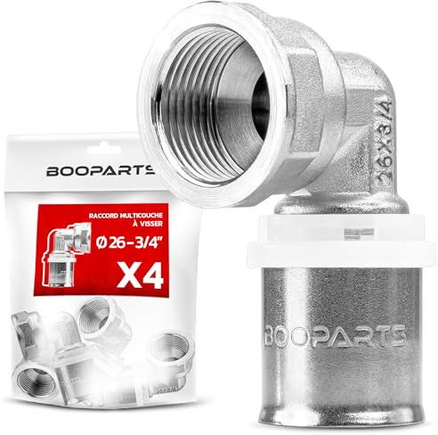 BOOPARTS – 4 Pièces – Coude Femelle à Sertir Ø26–F3/4 (20/27) | Raccord Multicouche Contour TH | Coude de Transition Étanche et Durable pour Tuyaux PEX PER et Composites