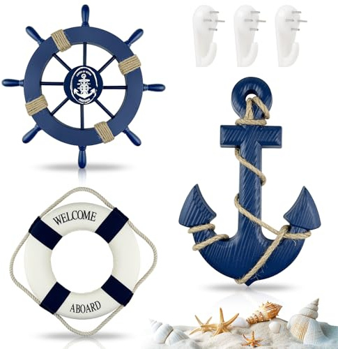 GZLFH 5 volantes de 28 cm, timón decorativo, ancla y timón, cápsula salvavidas para colapsar, geostigma y paredes de dormitorios de paredes marineras