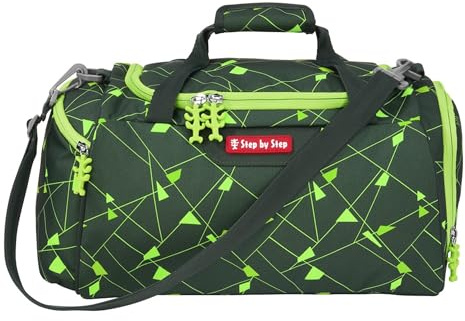 Step by Step Sporttasche „Dino Night Tyro“, grün, mit Nasswäschefach, Abnehmbarer Tragegurt, Verstellbarer Schultergurt, für Jungen 1. Klasse, 13L
