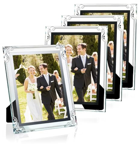 Romon Bilderrahmen Glas Silber, 4er Set Bilderrahmen Passend für 15x20 cm Fotos für Tisch & Hausdekoration für Babyfotos Familienfotos und Hochzeitsfotos